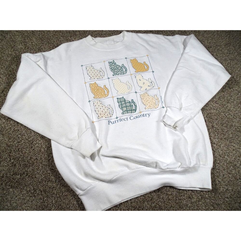 Vintage 90s Purrfect Country Cat Sweatshirt Large